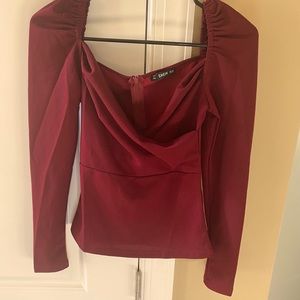COPY - Burgundy Sweatheart Blouse-XS